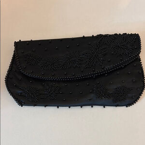 Vintage satin Beaded Clutch evening purse fully lined with flap closure